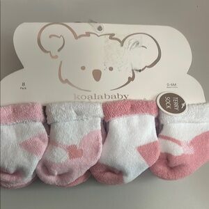 Koala Kids Pink and White Terry Socks - 8 Pack
